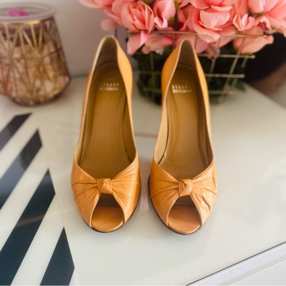 Stuart Weitzman  Orange Leather Slingback Peep Toe Heel